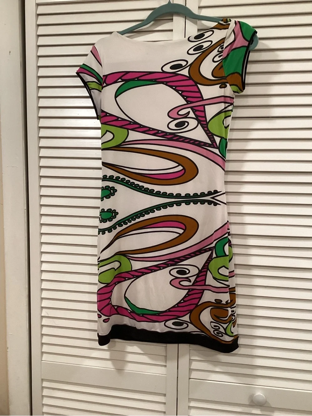 Analili White Mini Dress with Pink, Green & Brown Swirl Print